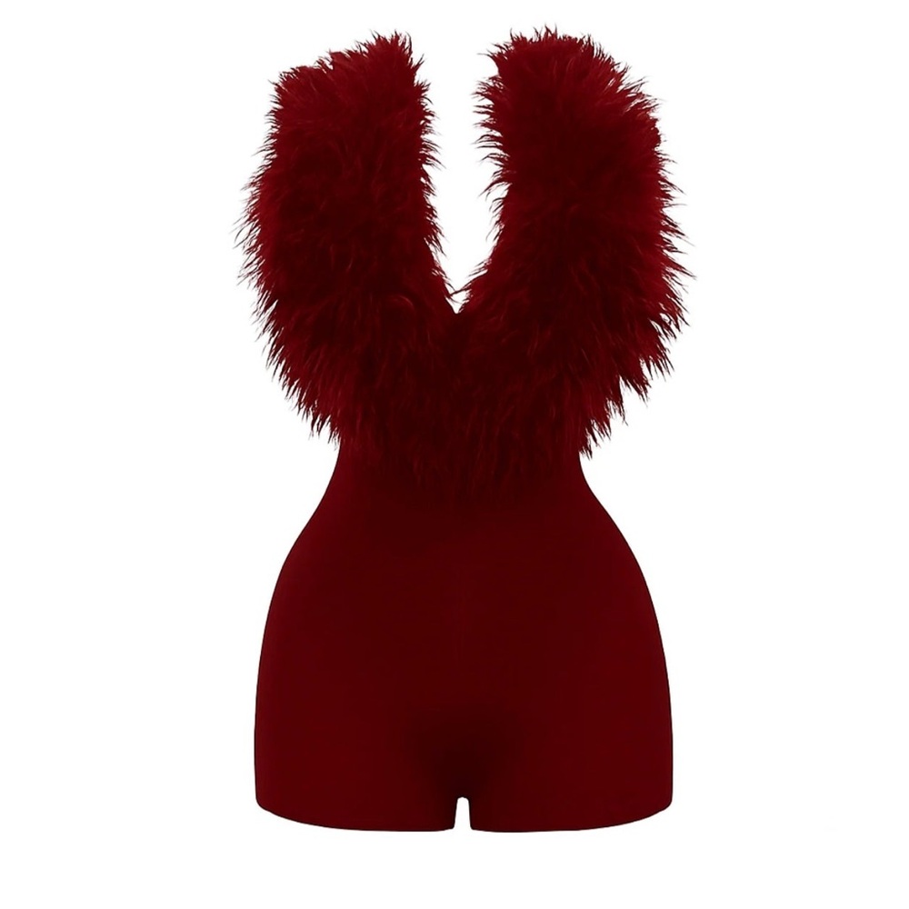 Red Feather Trim Romper